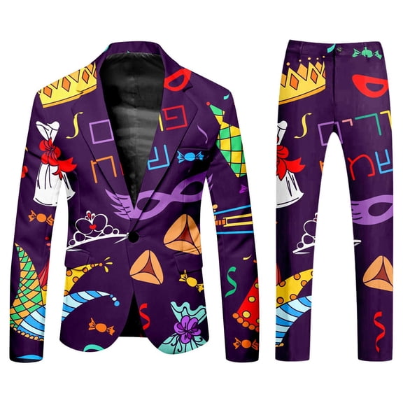 Valora Men's Suit Ensemble for Formal Carnival Events All Print Purple and Gold Two Piece Set Featuring Jacket and Pants Purple 3XL
