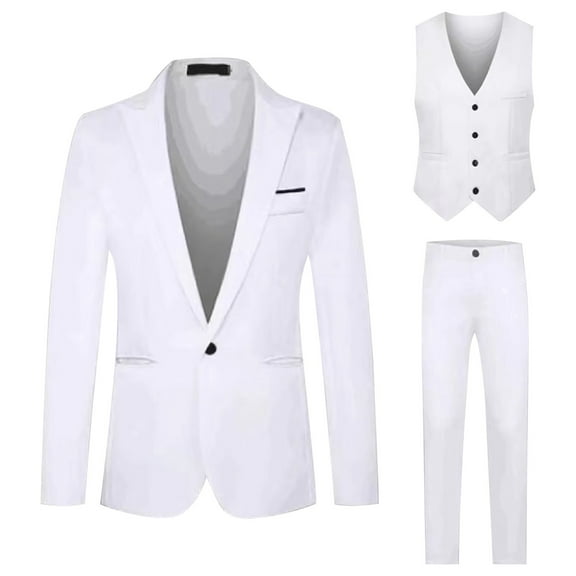 Valora Men's Suit Set Classic Color Slim Fit Three Piece Wardrobe for Business and Fashion White 2XL