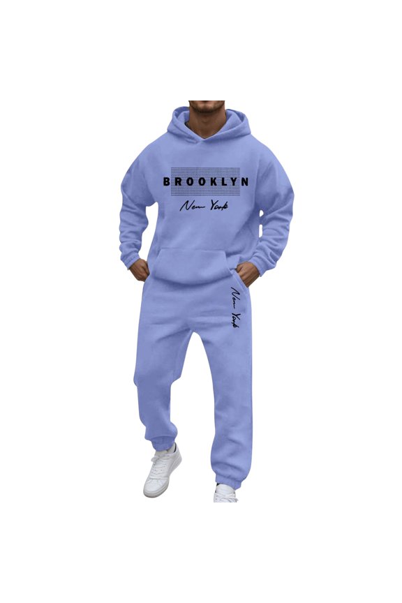 Men's Suit Set for Daily Wear Casual Solid Two Piece Hooded Sportswear with Raglan Sleeves and Pant Ensemble for Autumn and Winter Purple XL