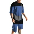 thumbnail image 1 of Valora Men's Suit Set for Summer Casual Wear Short Sleeve 2 Piece Sporty Striped Printed T Shirt and Shorts Outfit for Men Dark Blue 3XL, 1 of 8