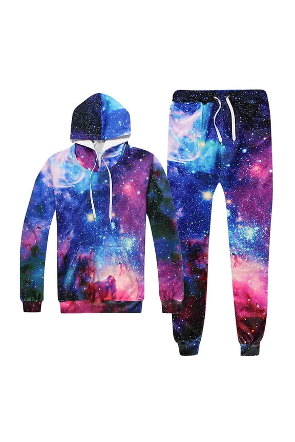 Men's Suits Men Universe 3D Print Hooded Galaxy Hoodie Tops Pants Sets Sport Suit Tracksuit Product Title Multicolor S