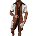 thumbnail image 1 of Valora Men's Suits Product Category Men's Suits Product Title Male Casual Striped Gradient Print Two Piece Suit Zipper Short Sleeve Top Suit Drawstring Pocket Short Set White S, 1 of 4