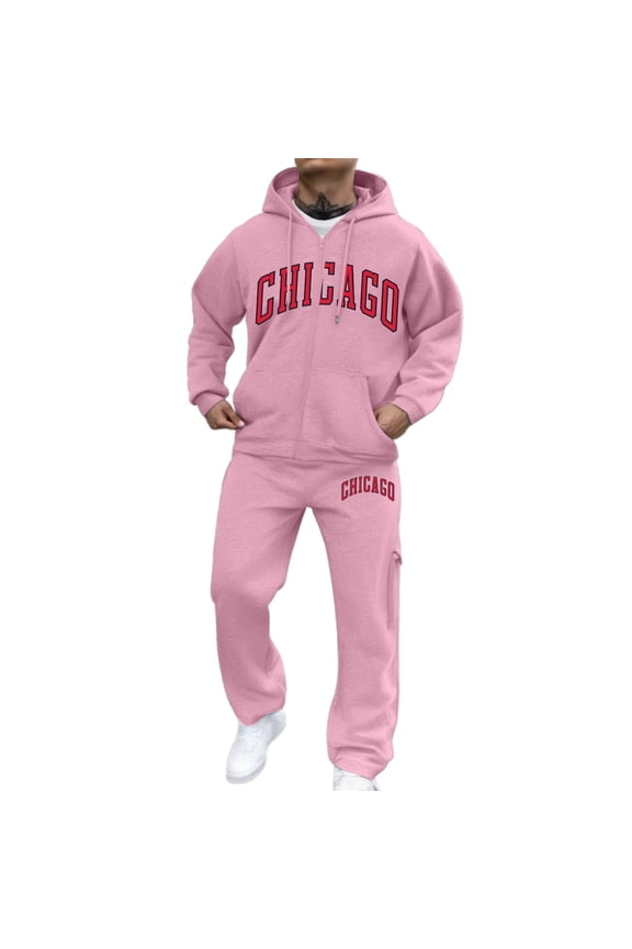 Men's Suits Stylish Fall Winter Printed Letter Set Tailored Fit For Everyday Occasions Seasonal Fashion Forward Design Pink 2XL