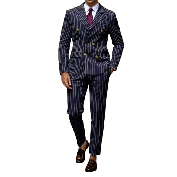 Valora Modern Two Piece Suit Ensemble for Everyday Casual Wear with Striped Detailing and Versatile Styling Blue 2XL