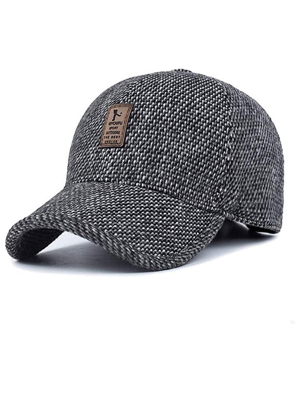 Outdoor Winter Baseball Cap with Earflap for Men Running Style Gray Gray