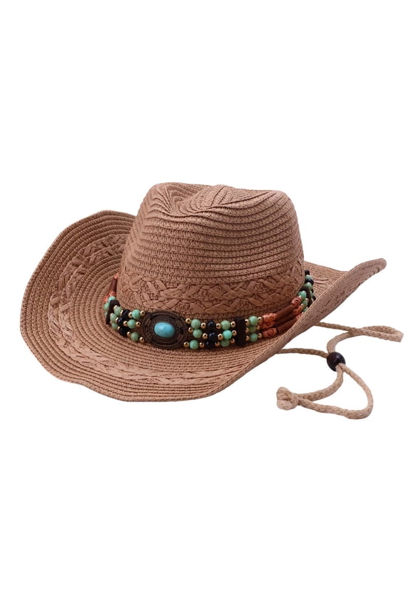 Panama Bohemian Sun Hat UPF50+ Wide Brim Fashionable Western Cowboy Style Beach Outdoor Travel Holiday Party Brown Brown