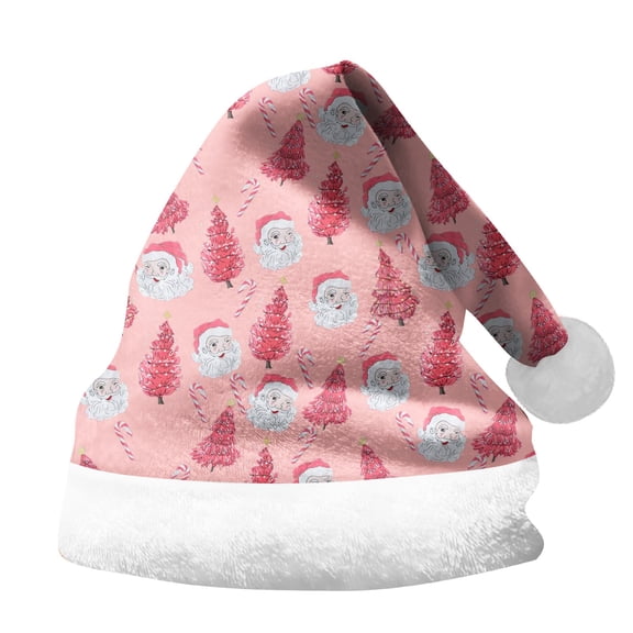 Valora Printed Santa Hat Thick Unisex Kids Adults Festive Party Accessory Double Winter Cap Pink