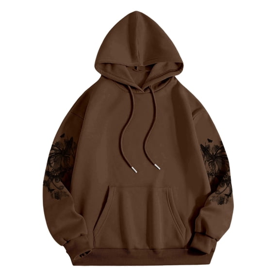 Valora Product Category Women's Hoodies Sweatshirts Casual Hooded Pullover with Pocket Graphic Print for Fall Winter Comfort and Everyday Wear Coffee L
