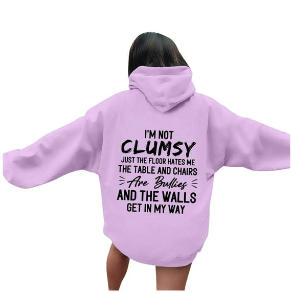 Valora Product Category Women's Hoodies Sweatshirts — Statement Letter Print Hoodie with Front Pockets and Cozy Fit Purple S
