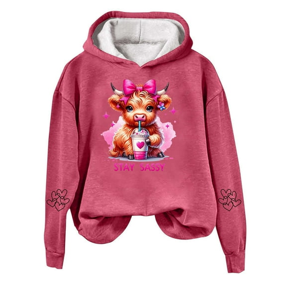Valora Product Category Women's Hoodies Sweatshirts | Women Western Cow Print Sweatshirt for Everyday Comfort Durable Crewneck Top Stylish Casual Pullover Hot Pink M