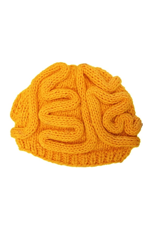Solid Spoof Brain Hat Hand Knitted Fashionable Casual for Everyday Style Yellow