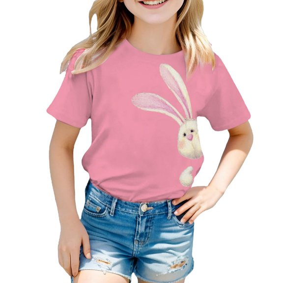 Valora Teen Easter Bunny Graphic Tee for Toddlers and Kids Cute Rabbit Design Happy Spring Holiday Shirt for Boys and Girls Pink 10-11 Years