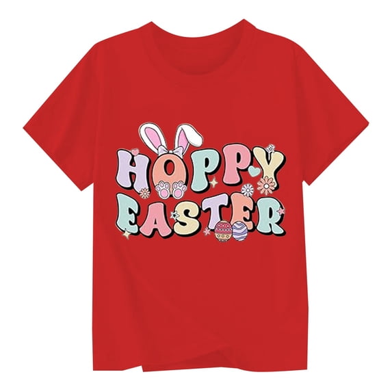 Valora Teen Easter Print Casual Tee for Girls Comfortable Children's Graphic T-Shirt Holiday Themed Top Red 10-11 Years