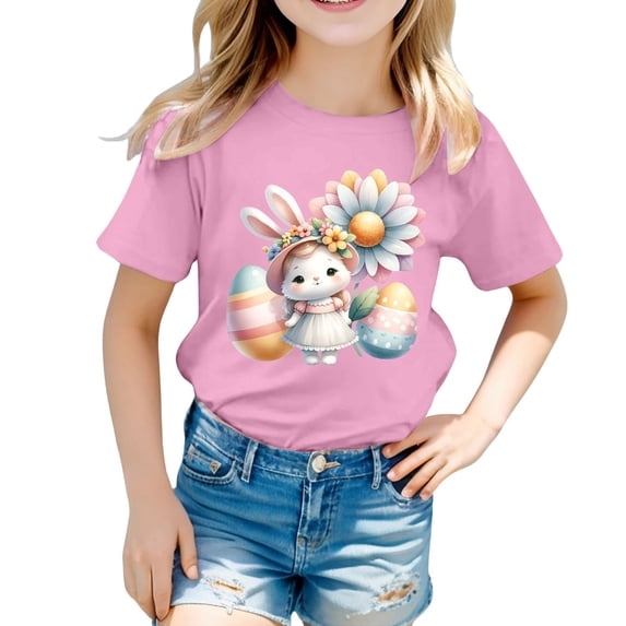 Valora Teen Girls Tops Tees Shirts Easter Graphic Top for Kids - Casual Short Sleeve Tee for Boys and Girls Pink 10-11 Years