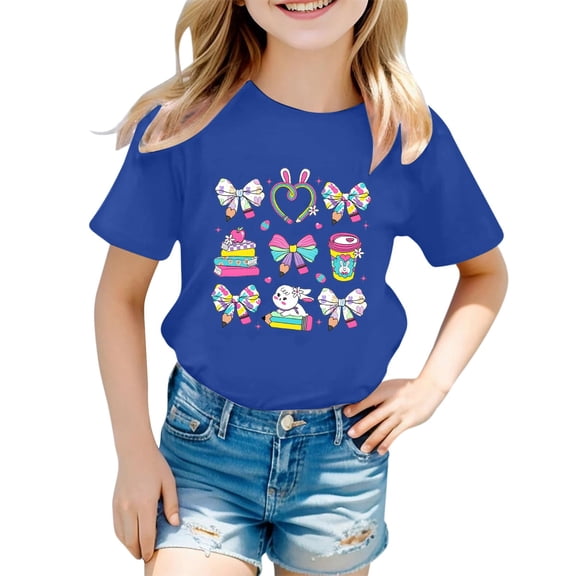 Valora Toddler Playful EasterGraphic Tee for Kids Casual Spring Summer Tennis Tops for Girls Boys with Bright Print Blue 18-24 Months
