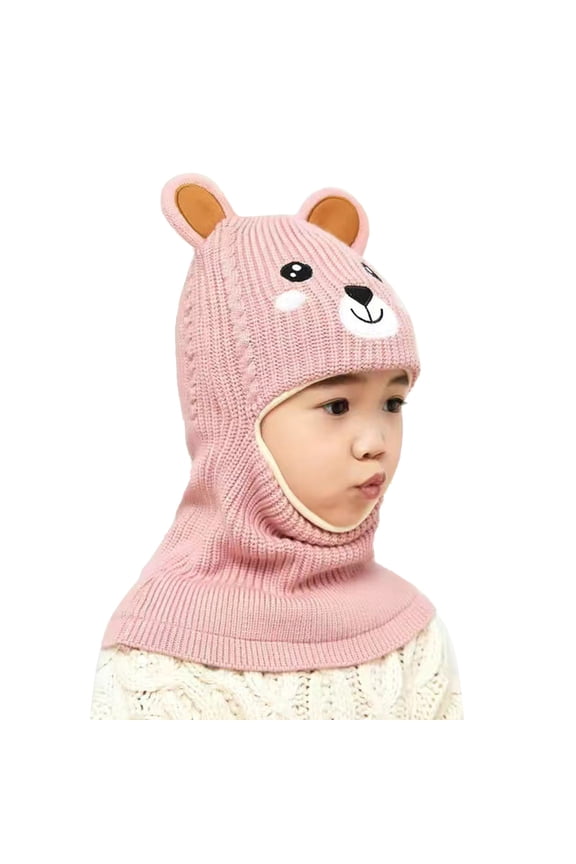 Toddler Winter Hat Baby Warm Lined Girls Boys Kids Cartoon Bear Ears Earflap Hood Caps Pink