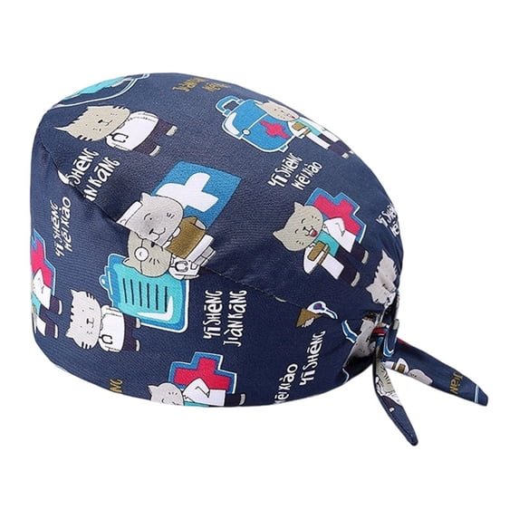 Valora Unisex Scrub Hat Printed Cap For Doctors Comfortable Breathable Work Beret Blue