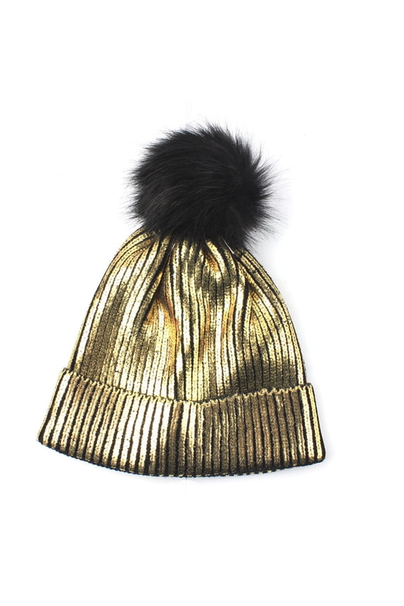 Unisex Solid Color Fashion Stamping Knit Pinstrip Warm Hat Gold