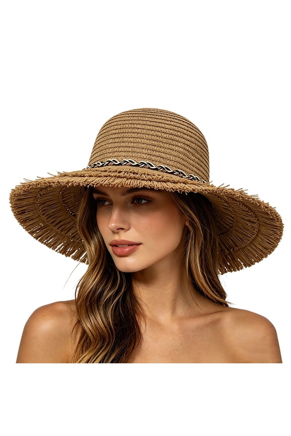 Unisex Wide Brim Sun Hat For Country Music Concert Western Style Woven Cowboy Beach Fedora UPF Outdoor Festival Headwear Brown Brown