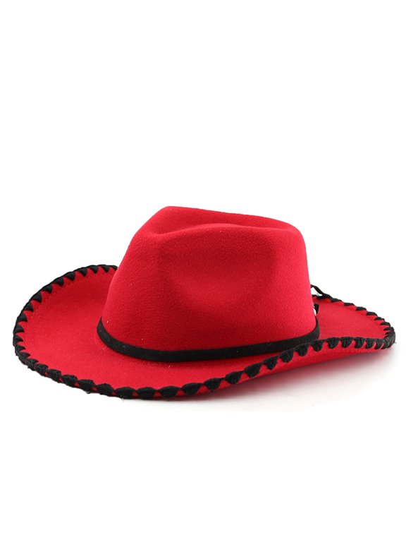 Western Cowboy Hat For Horse Riding Outdoor Fedora Curved Brim Style Red