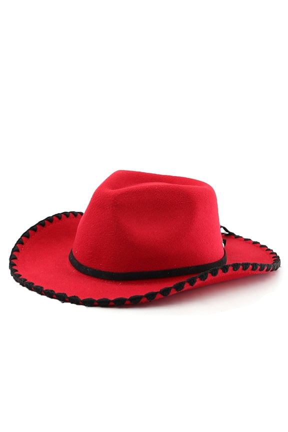 Western Cowboy Hat For Horse Riding Outdoor Fedora Curved Brim Style Red