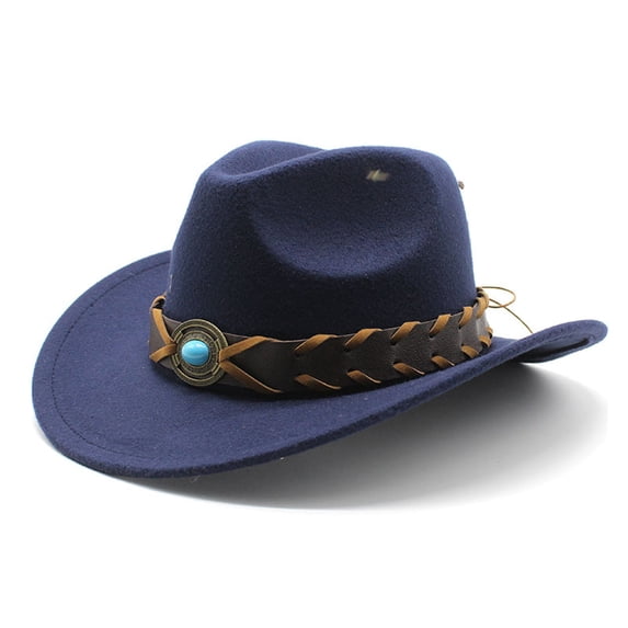 Valora Western Cowboy Hat with Ethnic Style Wool Mid Brim Performance Headwear for Outdoor Casual Wear Blue