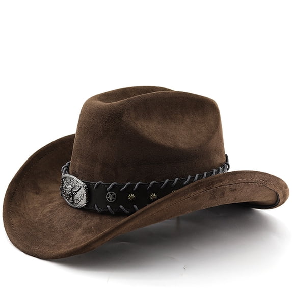 Valora Western Denim Curved Top Hat Woolen Big Brimmed Autumn Winter Style British Jazz Cowboy Brown
