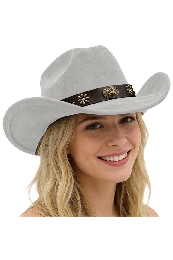 Western Style Cowboy Hat With Curved Brim For Outdoor Riding Suede Design Gray