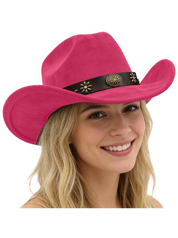 Western Style Cowboy Hat With Curved Brim For Outdoor Riding Suede Design Pink