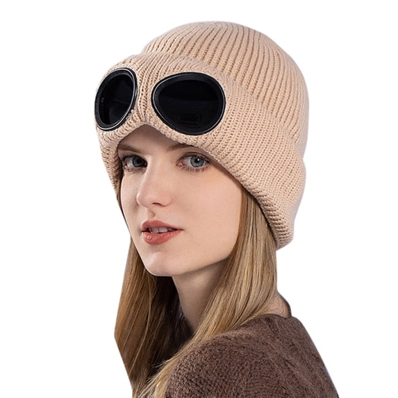 Valora Windproof Knitted Hat with Earflaps Warm Wool Skiing Cap for Cold Weather Outdoor Sports Beige