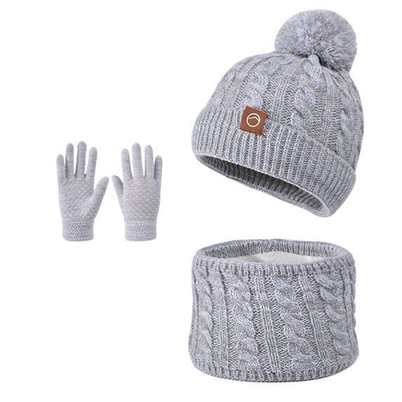 Valora Winter Kids Hat Scarf Warm Knitted Neck Warmer Mittens Set For Boys Girls Cold Outdoor Activities Gray