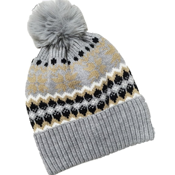 Valora Winter Woolen Hat Fashion Snowflake Warm Furball Knit With Thickened Cold Earflap Women Gray