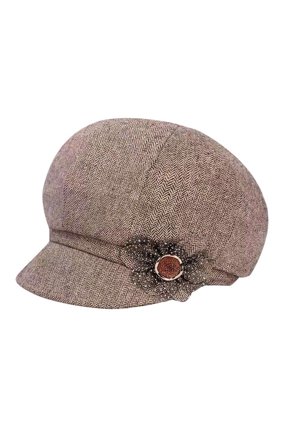 Women Classic Visor Cap Beret Hats With Flower Buckle For Ladies Brown