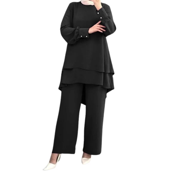 Valora Women Fashion Clothes Fashion Women's Solid Color Two Piece Top And Wide Leg Pants Set Adorable Yet Elegant Loose Outfit For Casual Wear Black S