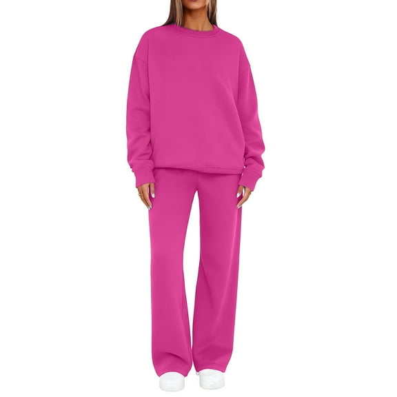 Valora Women Fashion Clothes Women's Trousers Suit Set for Everyday and Wear Comfortable 2 Piece Outfit for Spring and Fall Casual Ready Versatile Seamless Set Hot Pink L