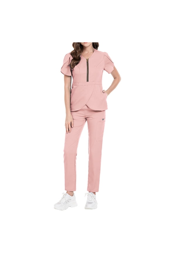 Women Fashion Clothes Women's Trousers Suit for Women Versatile Elastic Waist Split Pants Set with Brushed Fabric and Metal Zipper for Everyday Wear Pink 2XL