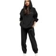 thumbnail image 1 of Valora Women Fashion Outfit Casual Hooded Tracksuit with Letter Print Drawstring Jogger Pants for Daily and Travel Comfortable Athletic Wear Outfit for Women Black M, 1 of 4