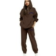 thumbnail image 1 of Valora Women Fashion Outfit Casual Hooded Tracksuit with Letter Print Drawstring Jogger Pants for Daily and Travel Comfortable Athletic Wear Outfit for Women Brown S, 1 of 4