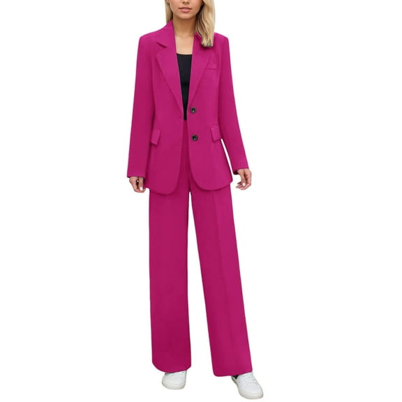 Valora Women Fashion Outfit Women's Trousers Suit 2 Piece Set for Everyday Wear Elegant Slim Fit Long Sleeve Wide Leg Pants Outfit for Daily Use Hot Pink 3XL