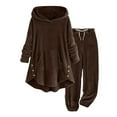 thumbnail image 1 of Valora Women Fashion Outfit Women's Trousers Suit for Everyday Wear Cozy Hooded Tracksuit Set with Long Pants and Sweatshirt Outfit for Autumn Winter Coffee XL, 1 of 2