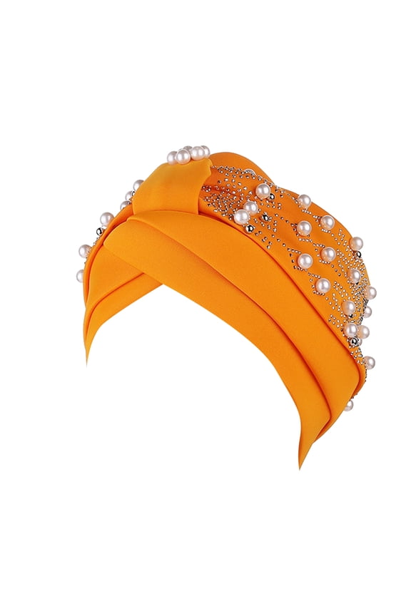 Women Fashion Solid Pearl Headband Elastic Baseball Caps Stylish Casual Cap Hat Accessory Gold Gold