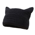 thumbnail image 1 of Valora Women Winter Cat Ears Hats Soft Slouchy Striped Knitted Warm for Cold Weather Black, 1 of 3