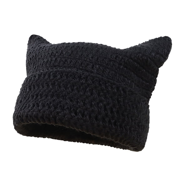 Valora Women Winter Cat Ears Hats Soft Slouchy Striped Knitted Warm for Cold Weather Black