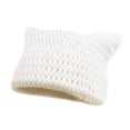 thumbnail image 1 of Valora Women Winter Cat Ears Hats Soft Slouchy Striped Knitted Warm for Cold Weather White, 1 of 3