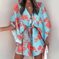 thumbnail image 1 of Valora Women's Casual Tennis Dress 1 Womens Floral Neck Knot Front A Line Short Dress Blue M, 1 of 4