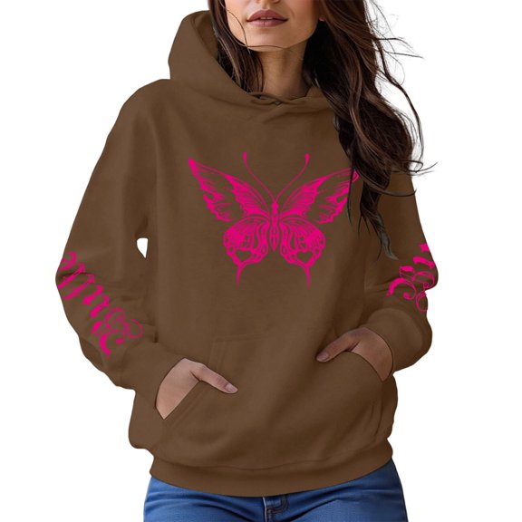 Valora Women's Hoodies And Sweatshirts For Everyday Wear With Round Neck And Pattern Design Cozy Fall And Winter For Jeans And Casual Styles Versatile Basic Comfort Coffee M