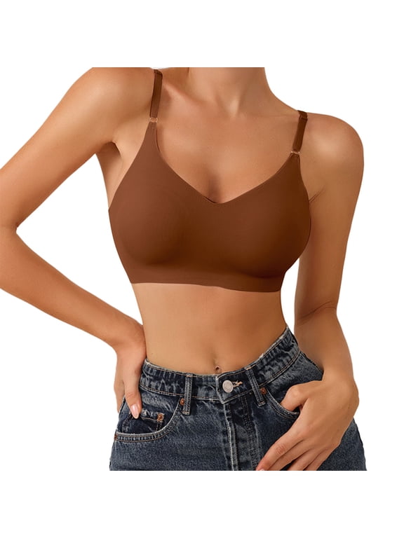 Womens Comfort Lightly Lined Seamless Wireless Triangle Bralette Bra Brown M