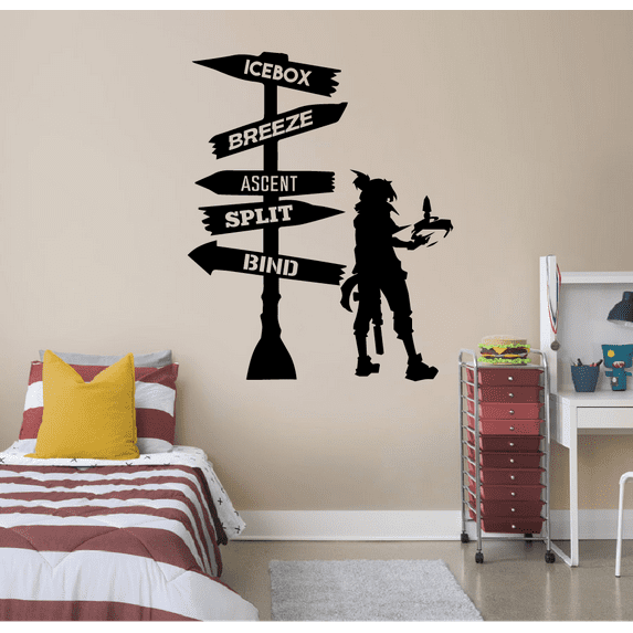 Valorant Map Names Pathway Signage Icebox Breeze Ascent Character Silhouette Wall Sticker Art Decal Girls Boys Room Bedroom Gaming Room Gamer Room House Home Decor Vinyl Decoration Size (10x8 inch)