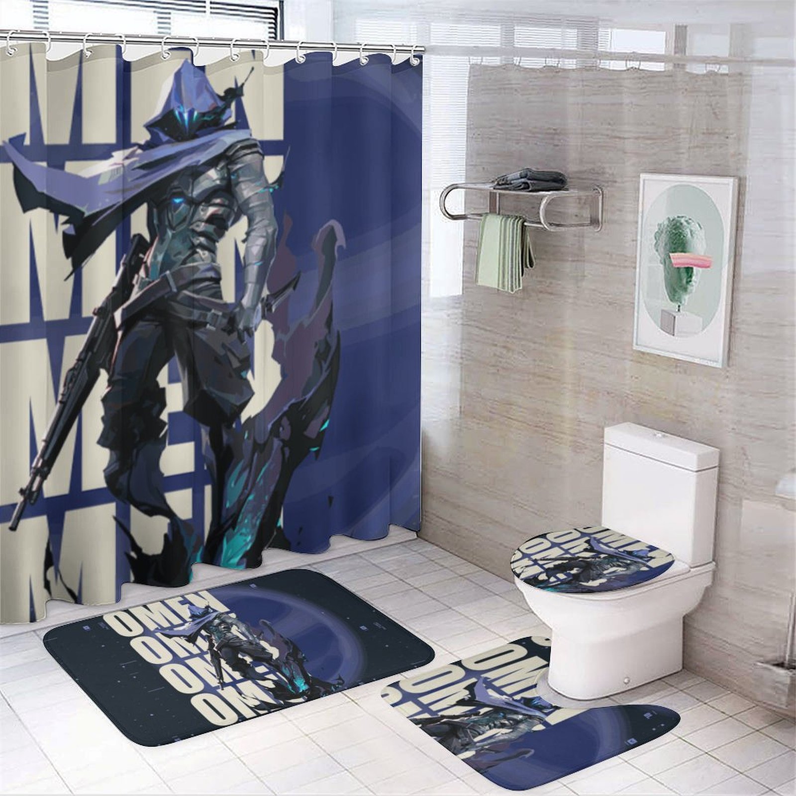 Valorant Omen Shower Curtain Set 4 Piece, Set Bathroom Sets with Rugs ...
