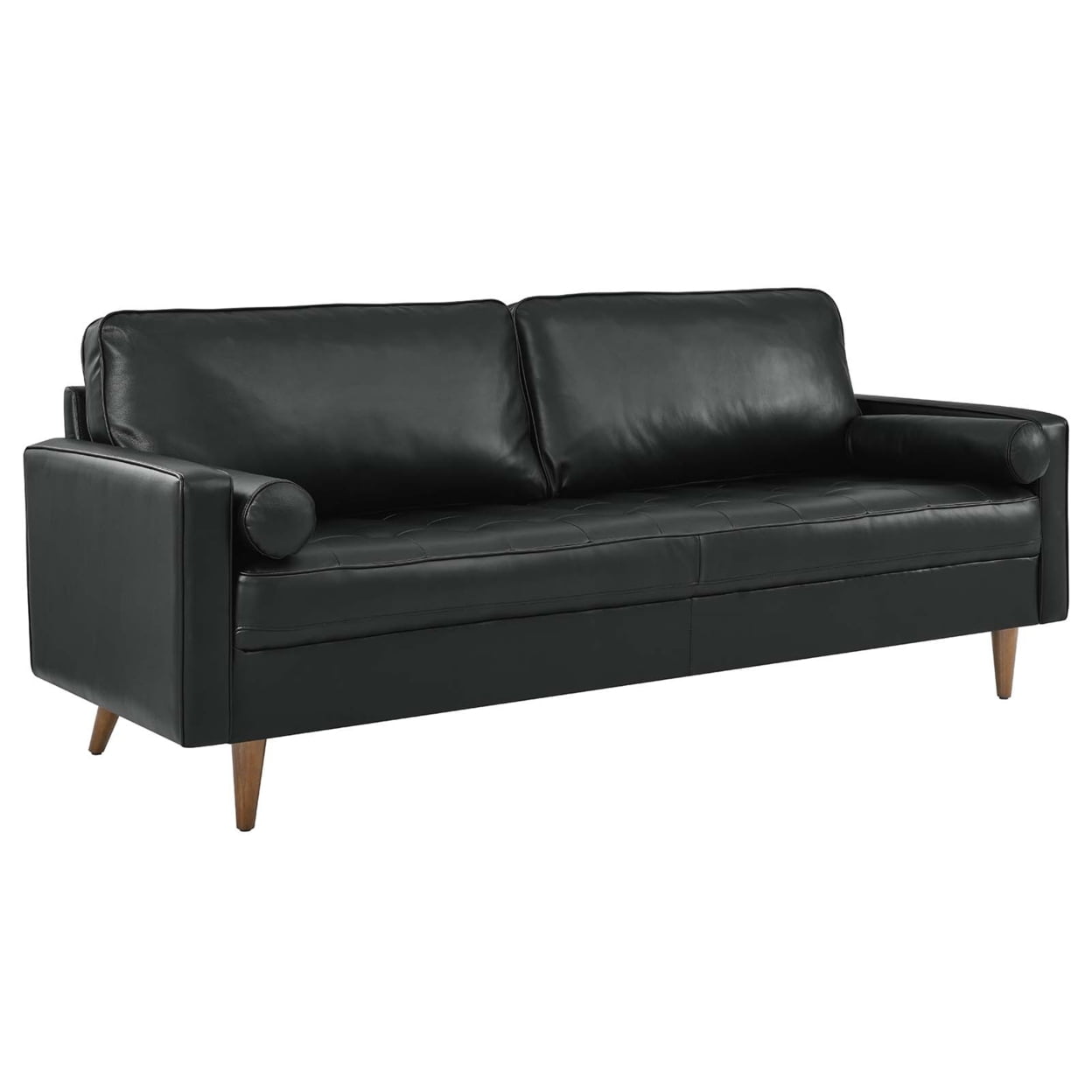 Valour Mid-Century Tufted Black Leather Sofa 81"